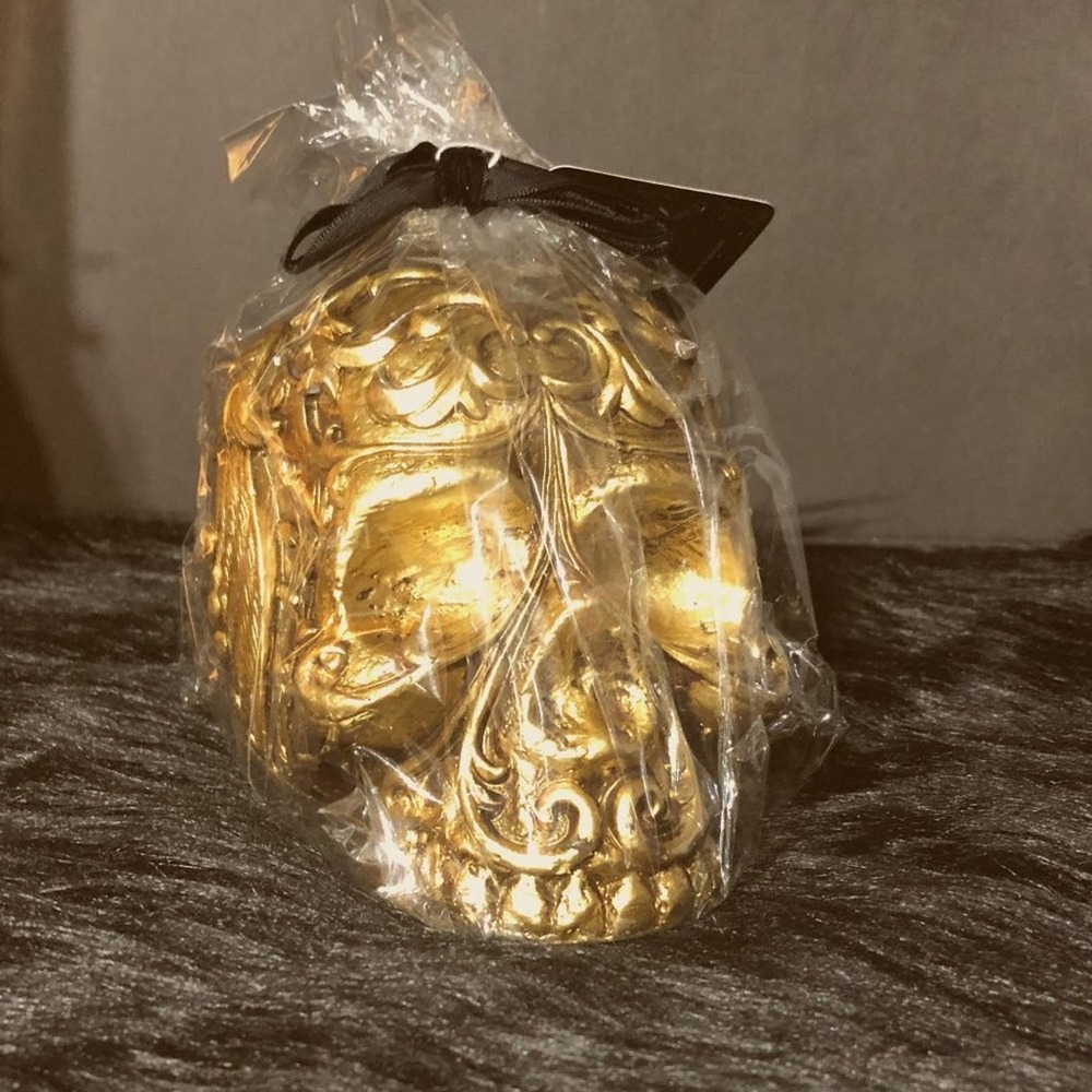 Midnight Spell‎ Ornate Gold Skull Candle NIP